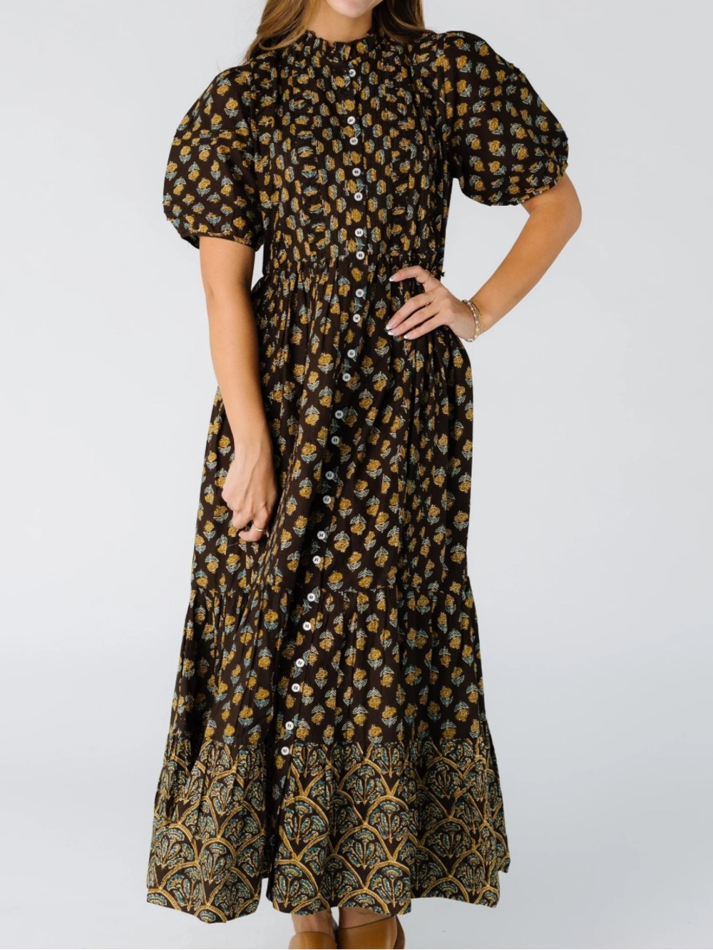 Citrus Flower Fields Mixed Print Dress